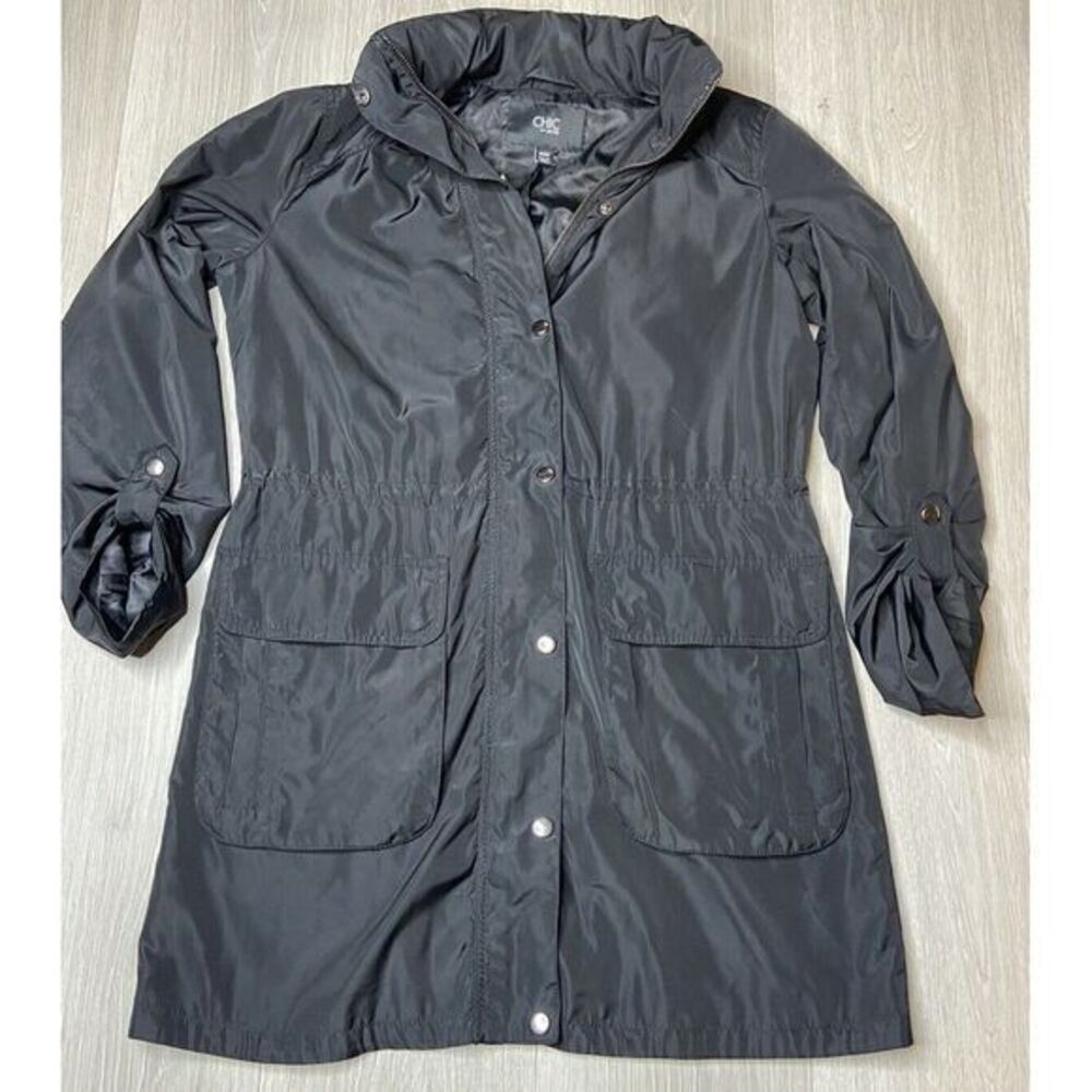 Chic by Jacob Womans XS Black Rain Jacket Lightweight Hooded Cinch Cord‎ Zip